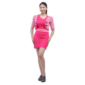Stripe Design Bodycon Midi Knee Length Dress And Attach Outer For Women